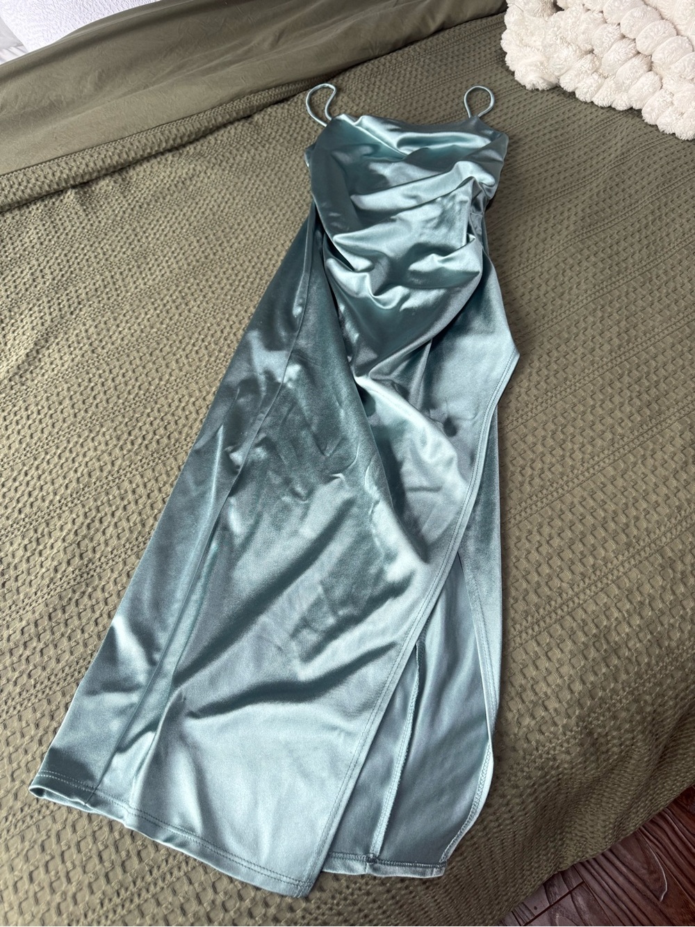 Eclipse Satin Slip Midi Dress in Teal